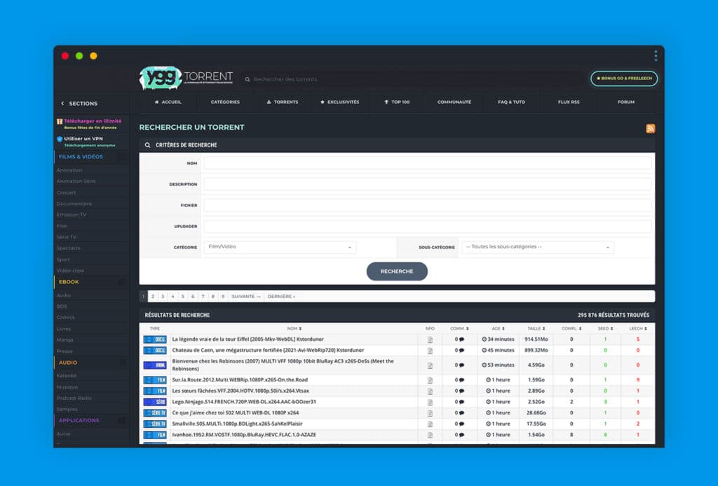 capture d'écran site yggtorrent